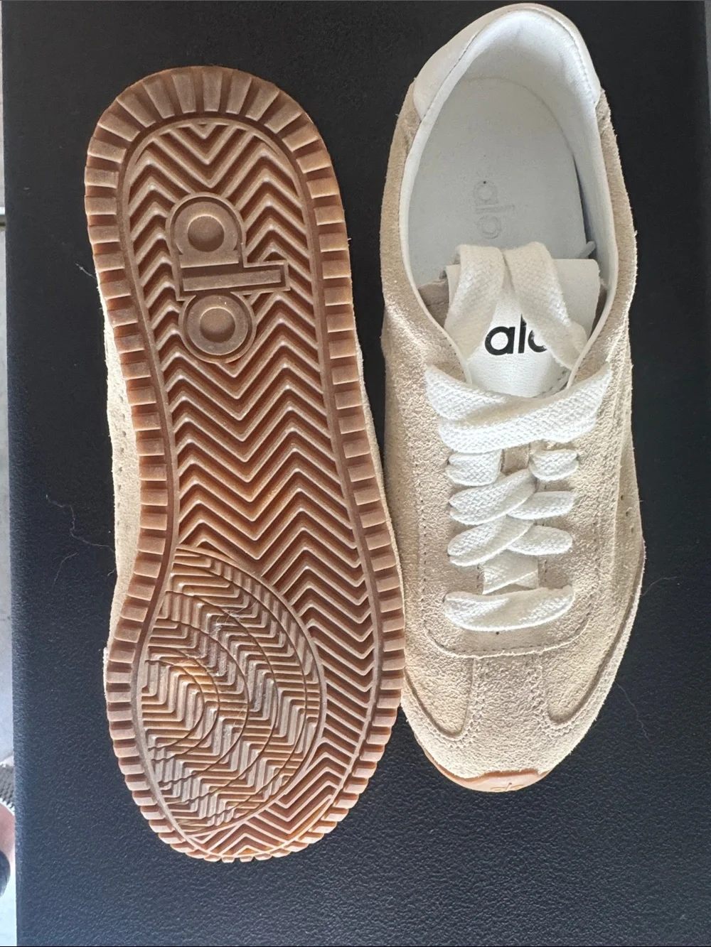 ALO Yoga Women's Suede Lace-Up Sneakers in Beige and White